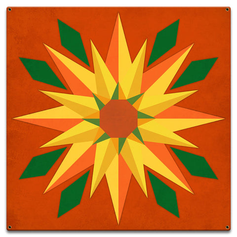 Sunflower Orange Background 18 x 18 Custom Shape Metal Sign