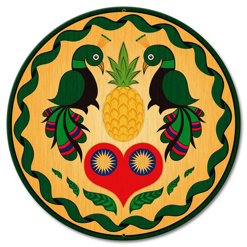 Peacocks and Heart Hex Sign 18 x 18 Custom Shape Metal Sign