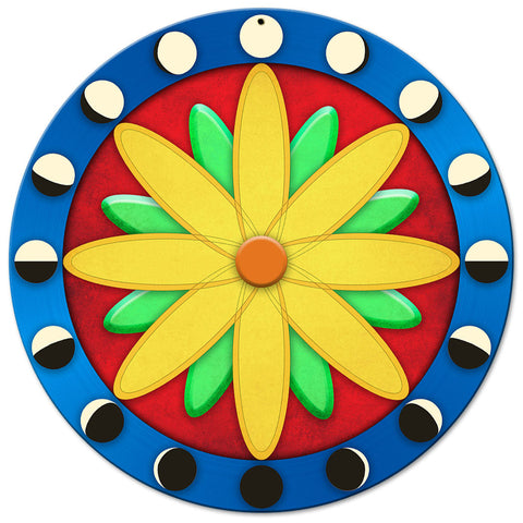 Moon Phases Hex Sign Blue Red 14 x 14 Round Metal Sign