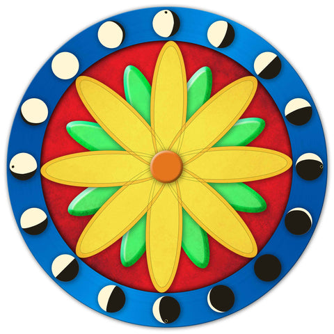 Moon Phases Hex Sign Blue Red 36 x 36 Custom Shape Metal Sign