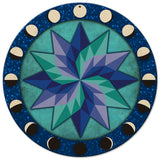 Moon Phases Pinwheel Blue Green 14 x 14 Round Metal Sign