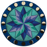 Moon Phases Pinwheel Blue-Green 14 x 14 Round Metal Sign