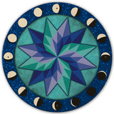 Moon Phases Pinwheel Blue Green 28 x 28 Round Metal Sign