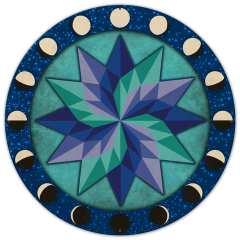 Moon Phases Pinwheel Blue-Green 36 x 36 Custom Shape Metal Sign