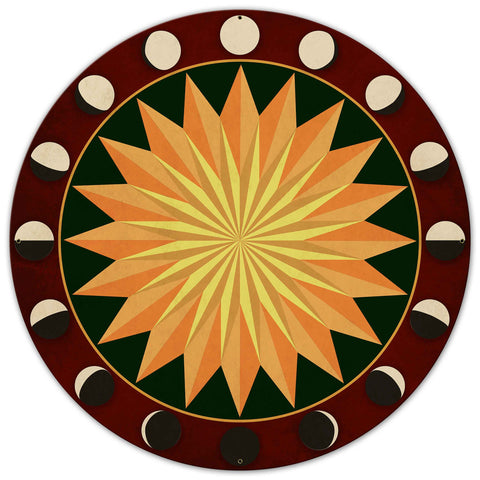 Moon Phases Starburst Red-Green 36 x 36 Custom Shape Metal Sign