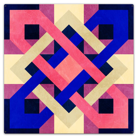 Barn Quilt Blue Magenta 36 x 36 Custom Shape Metal Sign