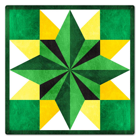 Five Square Quilt Green Yellow 24 x 24 Custom Shape Metal Sign