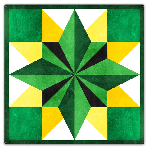 Five Square Quilt Green Yellow 36 x 36 Custom Shape Metal Sign