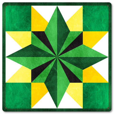 Five Square Quilt Green Yellow 12 x 12 Satin Metal Sign