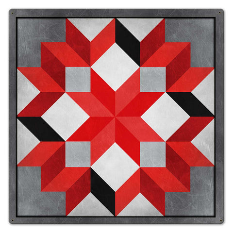 Eight Square Quilt Red Black White 24 x 24 Custom Shape Metal Sign