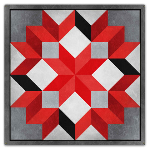 Eight Square Quilt Red Black White 36 x 36 Custom Shape Metal Sign