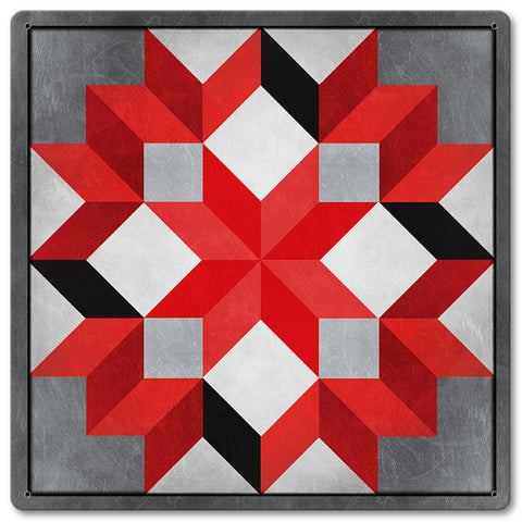 Eight Square Quilt Red Black White 12 x 12 Satin Metal Sign