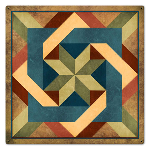 Box In Box Earth tones 24 x 24 Custom Shape Metal Sign