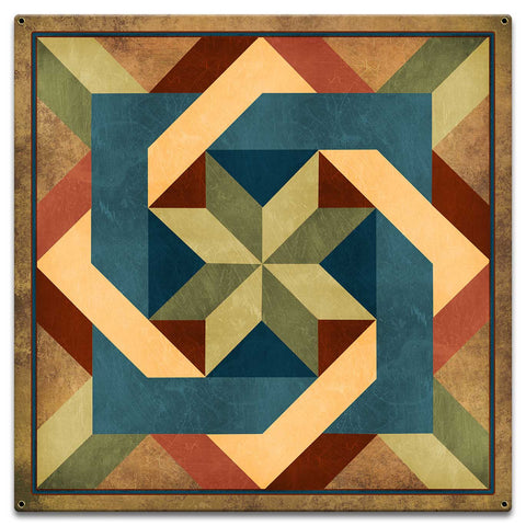 Box In Box Earth tones 18 x 18 Custom Shape Metal Sign