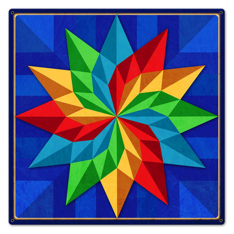 Pinwheel Quilt Blue Green Yellow Red 24 x 24 Custom Shape Metal Sign
