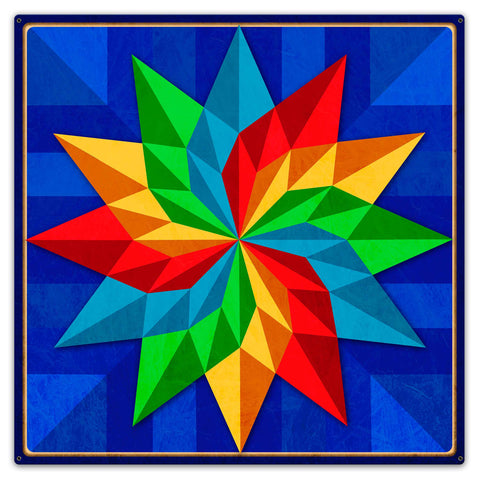 Pinwheel Quilt Blue Green Yellow Red 36 x 36 Custom Shape Metal Sign