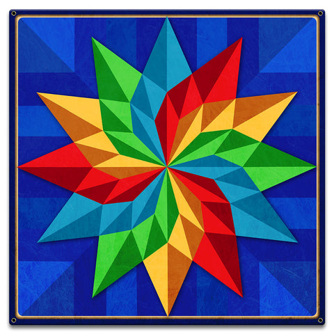 Pinwheel Quilt Blue Green Yellow Red 18 x 18 Custom Shape Metal Sign