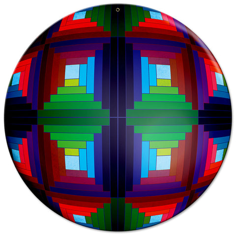 Log Cabin Quilt Sphere 14 x 14 Round Metal Sign