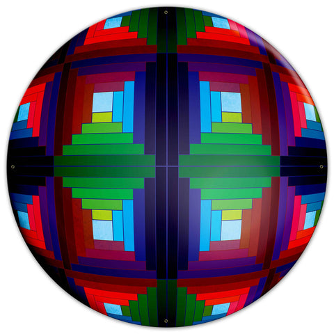Log Cabin Quilt Sphere 36 x 36 Custom Shape Metal Sign