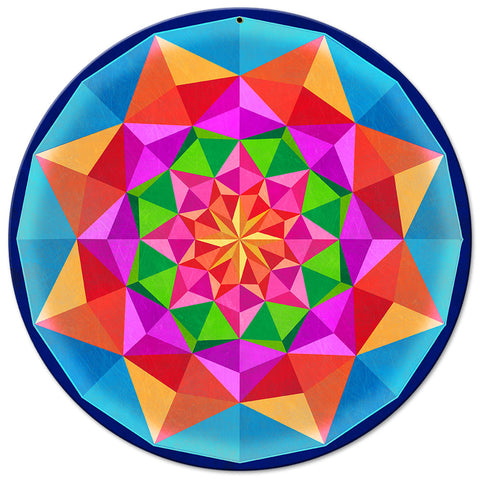 Arabesque Quilt Blue 14 x 14 Round Metal Sign