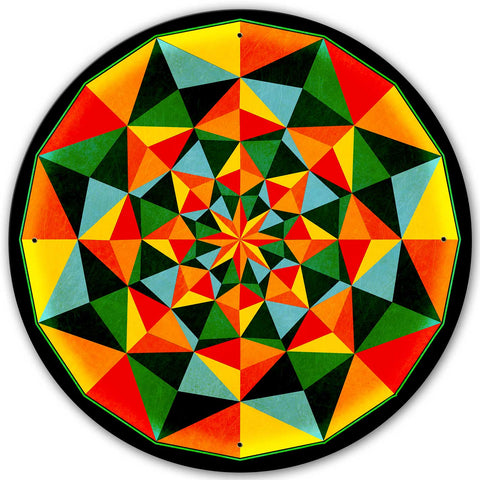 Arabesque Quilt Green Orange 28 x 28 Custom Shape Metal Sign