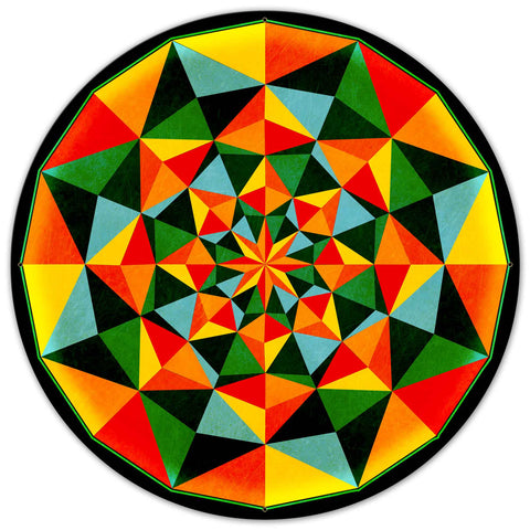 Arabesque Quilt Green Orange 36 x 36 Custom Shape Metal Sign