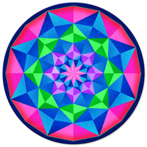 Arabesque Quilt Blue Green Mag 14 x 14 Round Metal Sign
