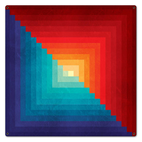 Log Cabin One Square Blue Orange 24 x 24 Custom Shape Metal Sign