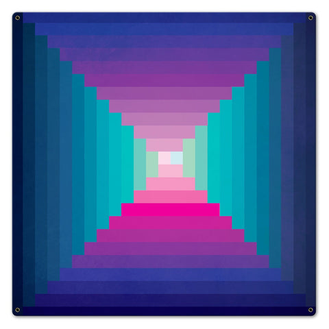 Log Cabin One Square Blue Mag 24 x 24 Custom Shape Metal Sign