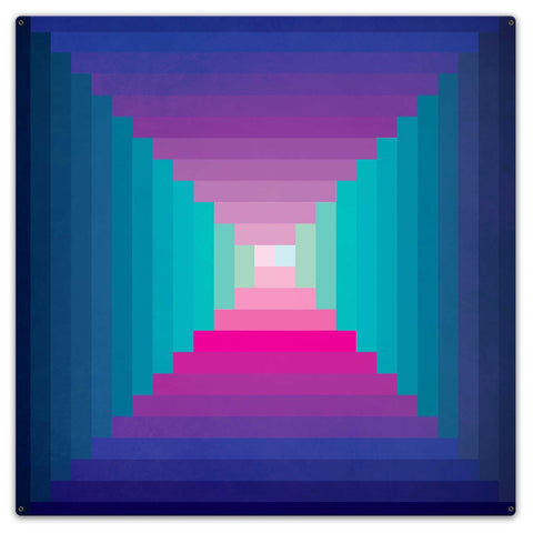 Log Cabin One Square Blue Mag 36 x 36 Custom Shape Metal Sign