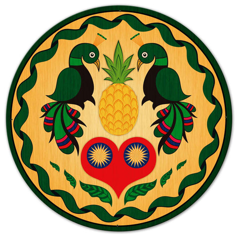 Peacocks And Heart Hex Sign 42 x 42 Custom Shape Metal Sign