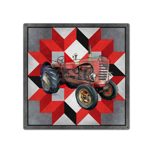 Tractor Quilt 24 x 24 Custom Shape Metal Sign