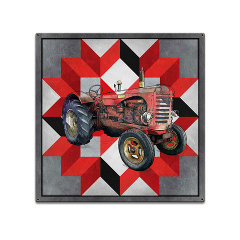 Tractor Quilt 18 x 18 Custom Shape Metal Sign