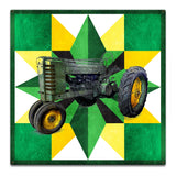 Tractor Quilt Green Yellow 18 x 18 Custom Shape Metal Sign