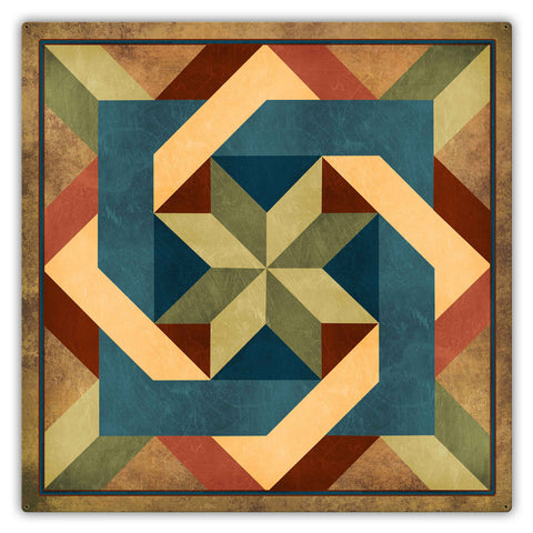 Box In Box Earthtones 42 x 42 Custom Shape Metal Sign