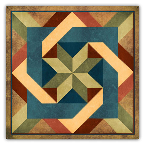 Box In Box Earthtones 42 x 42 Custom Shape Metal Sign