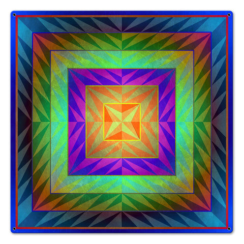 Reverse Triangle Quilt Blue Mag Orange 24 x 24 Custom Shape Metal Sign