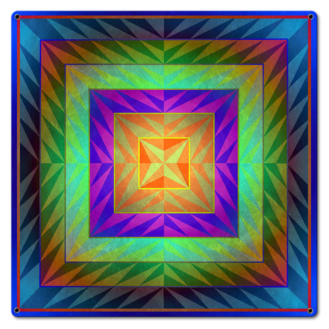 Reverse Triangle Quilt Blue Mag Orange 18 x 18 Custom Shape Metal Sign