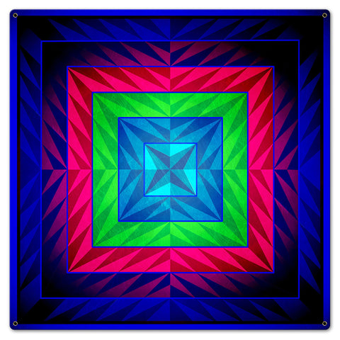 Reverse Triangle Quilt Blue Purple Green 24 x 24 Custom Shape Metal Sign