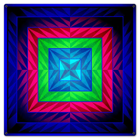Reverse Triangle Quilt Blue Purple Green 24 x 24 Custom Shape Metal Sign