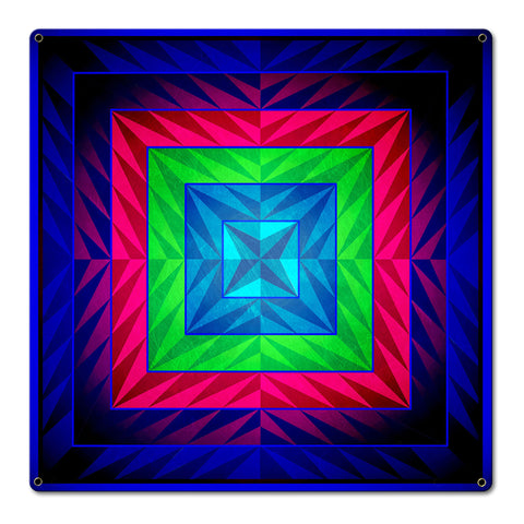 Reverse Triangle Quilt Blue Purple Green 18 x 18 Custom Shape Metal Sign