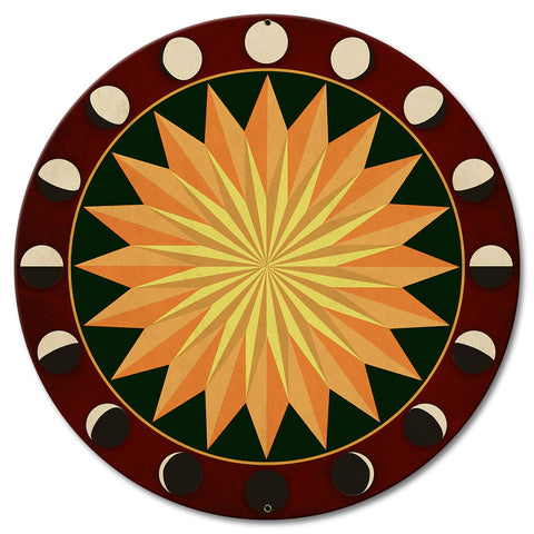 Moon Phases Hex Sign Multi-Starburst Red Green 18 x 18 Custom Shape Metal Sign
