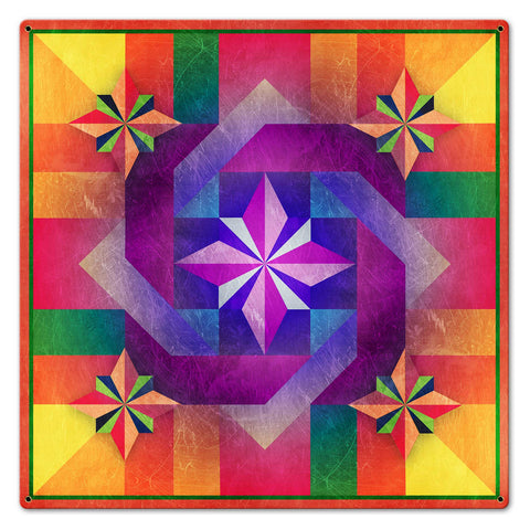 Five Square Orange Mag Quilt 24 x 24 Custom Shape Metal Sign