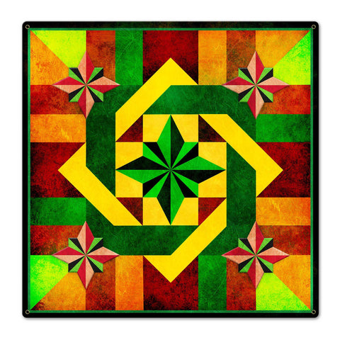 Five Square Orange Green Brown Quilt 24 x 24 Custom Shape Metal Sign