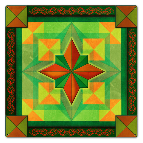 Box On Box Green Red 24 x 24 Custom Shape Metal Sign