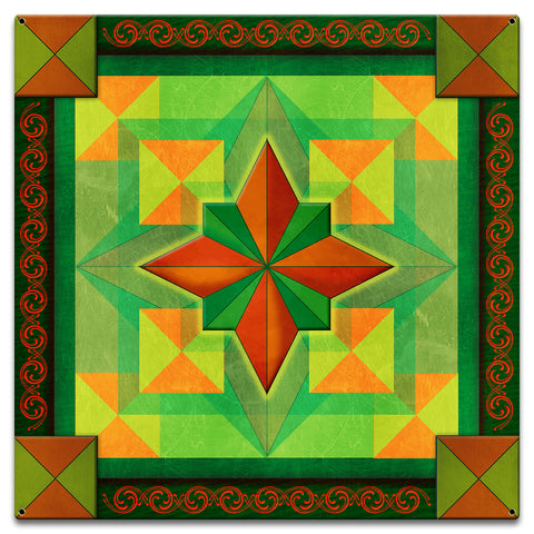 Box On Box Green Red 18 x 18 Custom Shape Metal Sign