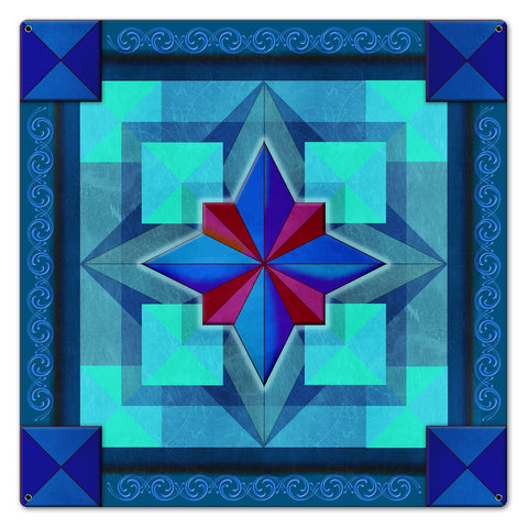 Box On Box Blue Red 24 x 24 Custom Shape Metal Sign