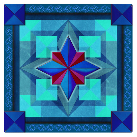 Box On Box Blue Red 36 x 36 Custom Shape Metal Sign