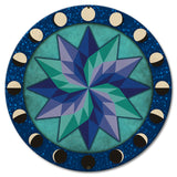 Moon Phases Hex Sign Pinwheel Blue Green 18 x 18 Custom Shape Metal Sign