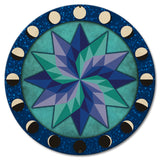 Moon Phases Hex Sign Pinwheel Blue-Green 18 x 18 Custom Shape Metal Sign